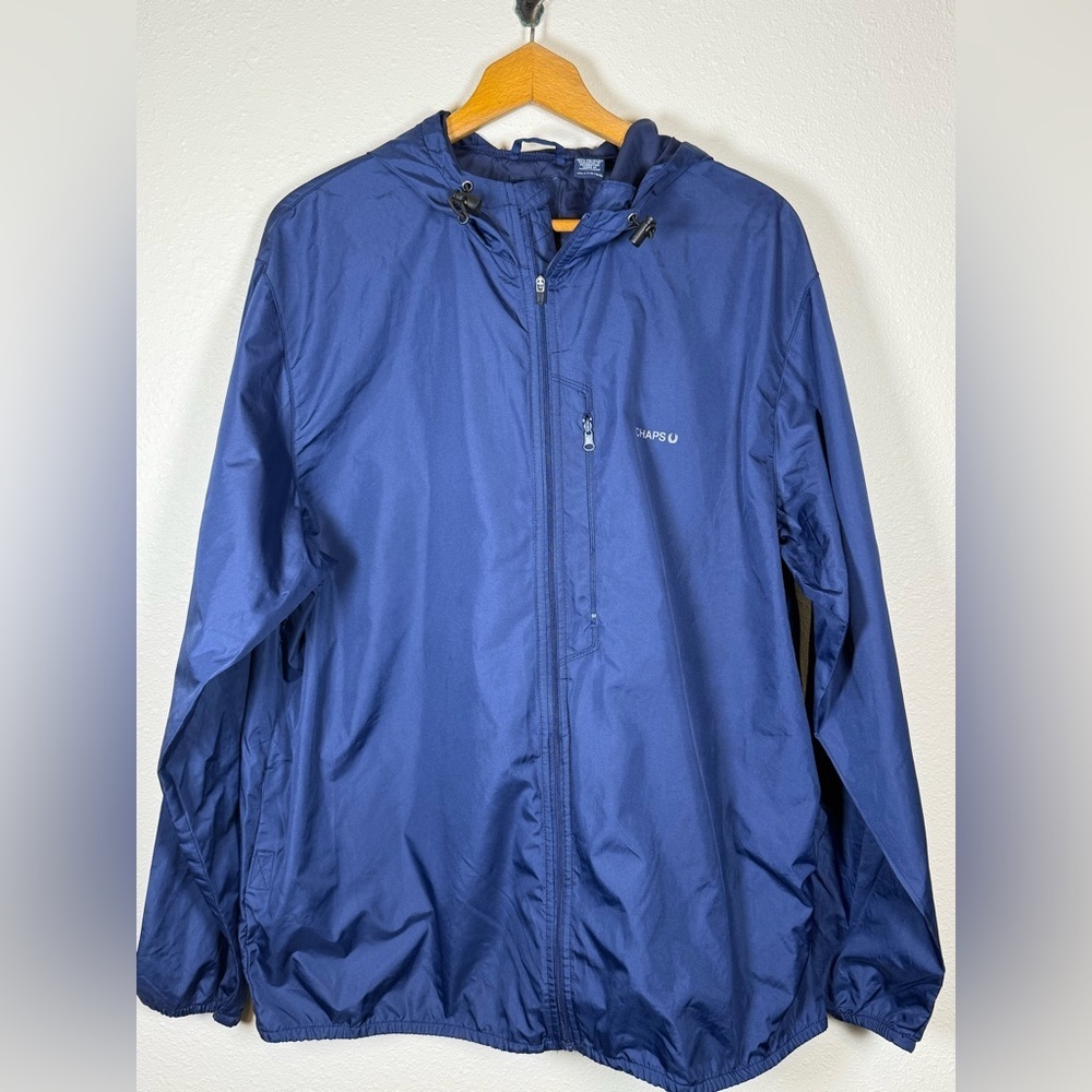 Chaps Men’s Navy Blue Windbreaker Jacket Hiking Gorpcore XL Hooded
